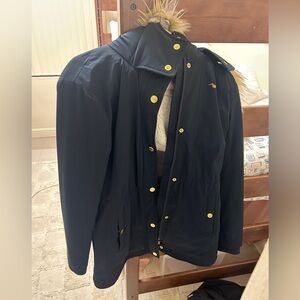 Navy Faux-Fur Trim Hooded Coat Hollister Jacket